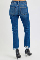 RISEN Women's High Rise Distressed Crop Straight Jeans - Trendy Denim